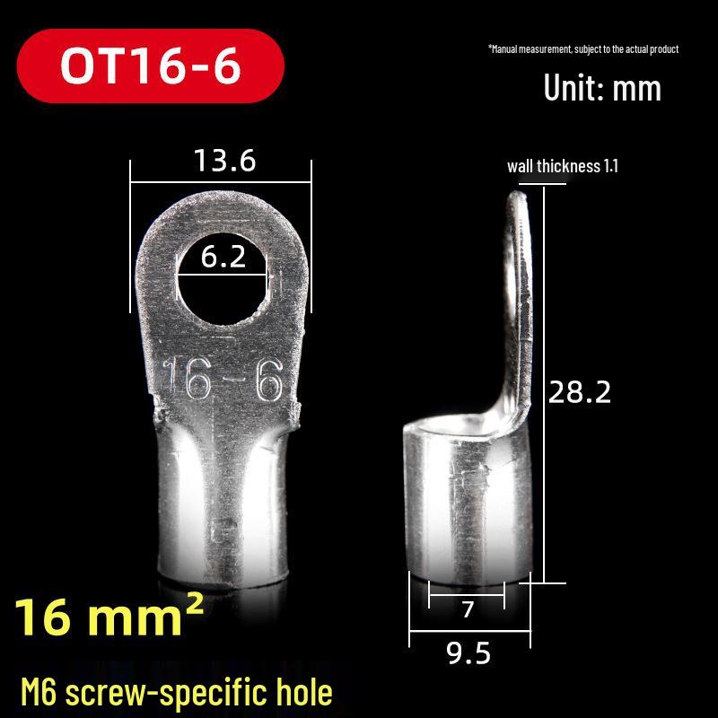 OT Series Pure Copper Crimp Lugs: Cold-Pressed Terminals, Brass Silver-Plated Bolt, Round Wiring Ears Connectors