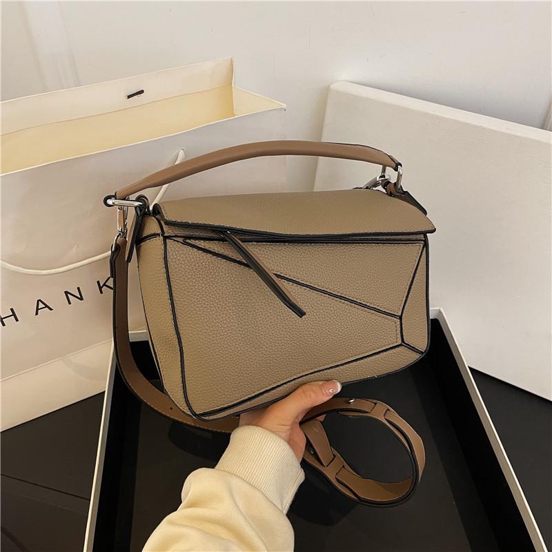 

Simple Solid Color Patchwork Lychee Grain Shoulder Crossbody Bag