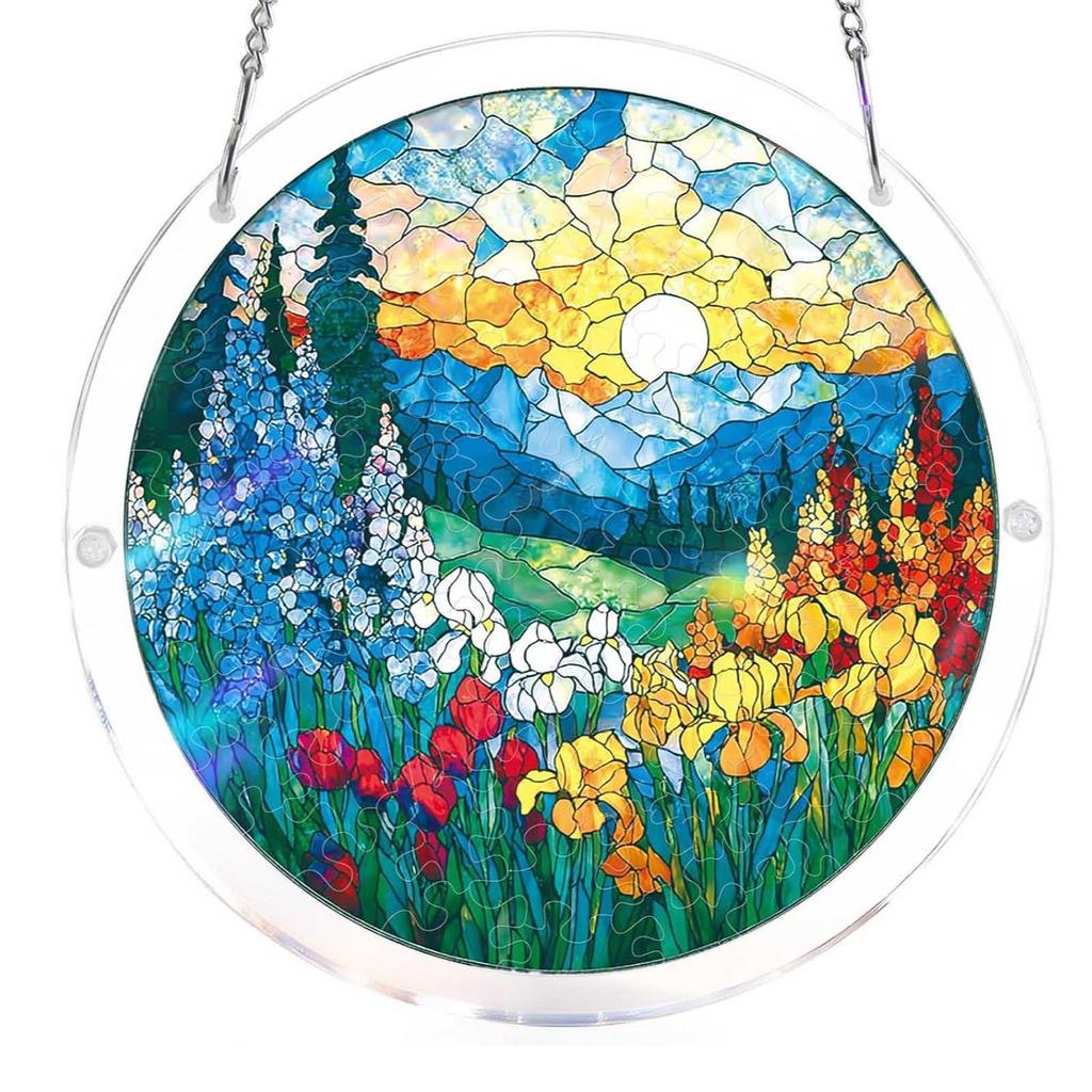 Stained Glass Acrylic Puzzle Suncatcher, DIY Hanging Ornament With Chain, Window Decor For Home & Garden