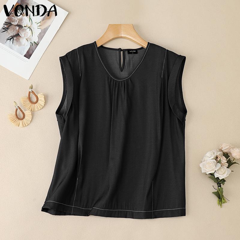 VONDA Womens Casual Sleeveless Ruffled Solid Color Tank Tops