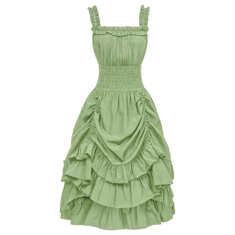 Foreign Trade Hot-Selling European and American Plus-Size Steampunk Gothic Victorian Era Ruffled Sleeveless Dress for Women