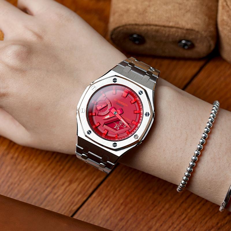 Casio Men Liquid Crystal/Analog Dual Display Series Red Watch GA-2100-4A-
