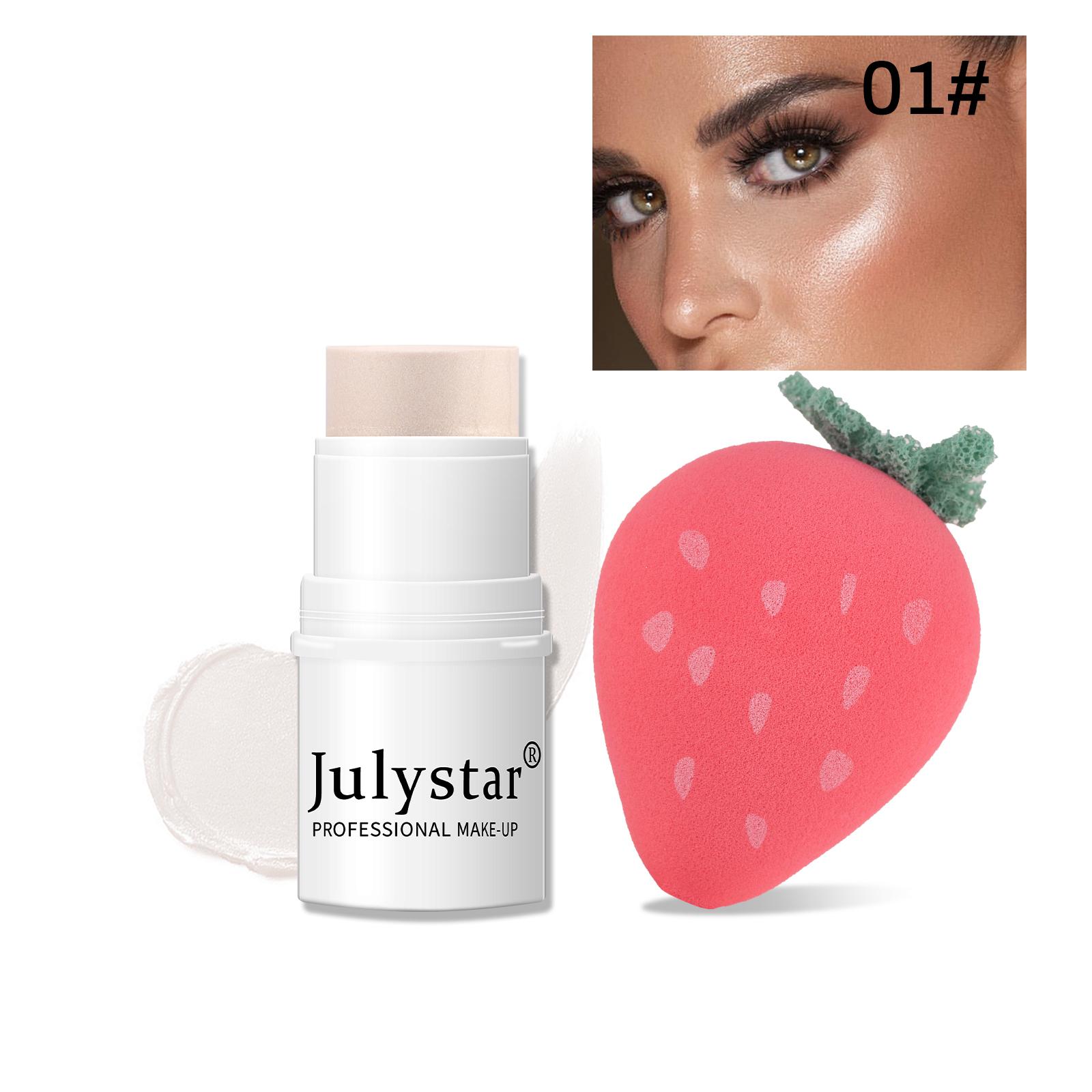 

Julystar Monochromatic Multi Stick, румяна, хайлайтер, бронзер, матовый, мерцающий финиш (с губкой для макияжа в форме клубники)