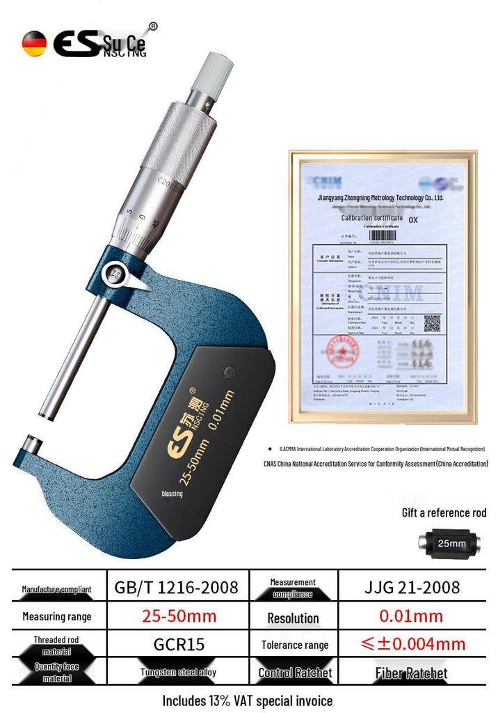 High-Precision Micrometer Gauge for Outer/Inner Diameter & Thickness Measurement