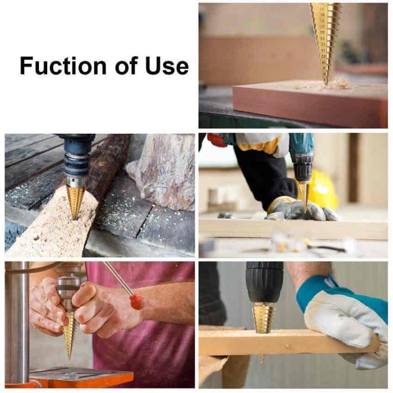 3Pcs Cloth Bag 3-12 4 -12 4-20MM HSS Straight Fluted Pagoda Step Drill Hex Shank Reamer Bit Set Titanium Coated Wood Metal Hole