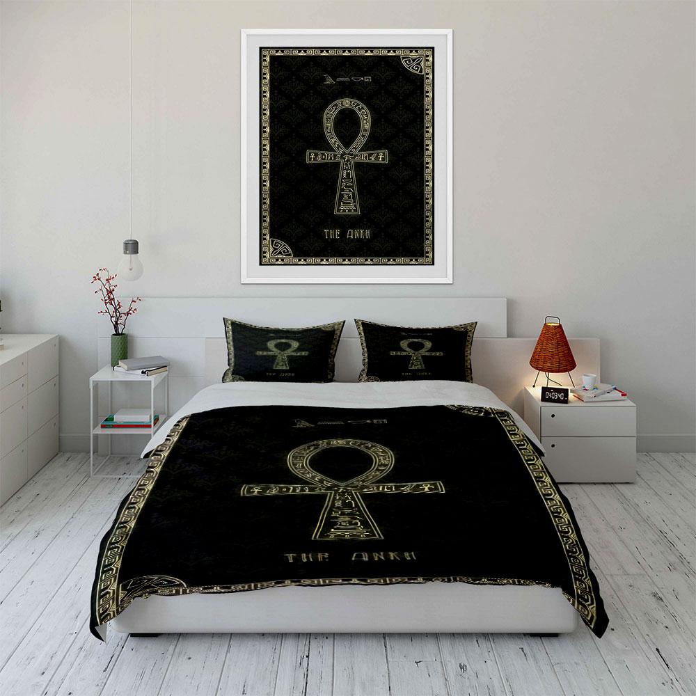 Gold Ankh and Hieroglyphs. Bedding Sets Duvet Cover Sets Duvet Covers Pillowcases(1 * Duvet Cover 2 * Pillowcases Without Duvet Insert)