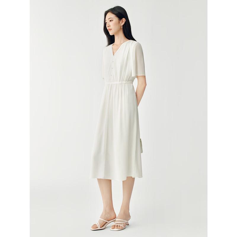 JUZUI Elegant Beaded V-Neck Chiffon Dress for Women 2026 Summer