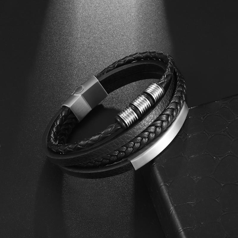 Classic Punk Metal Magnetic Clasp Multilayer Leather Bracelet for Men High Quality Handsome Party Jewelry Male Birthday Gift