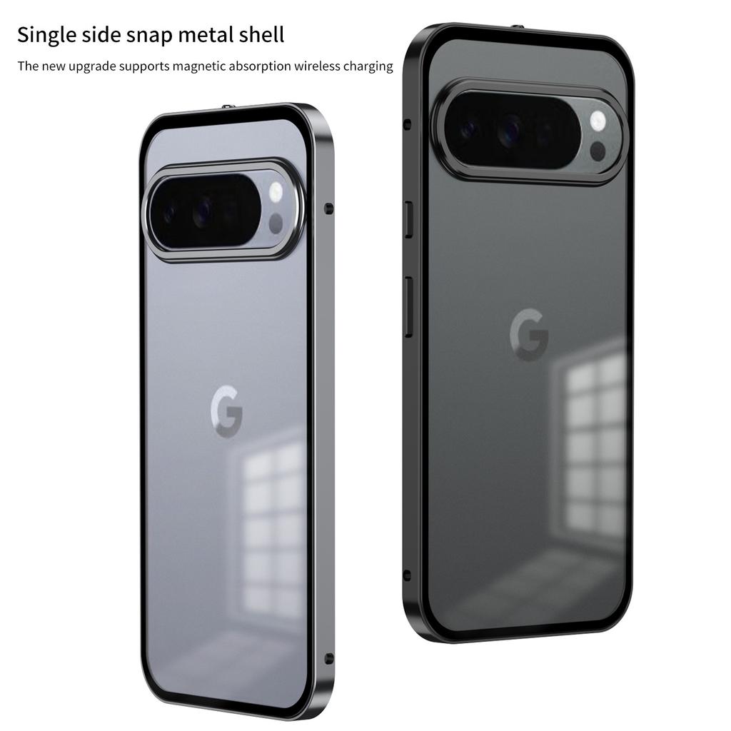 Phone Case for Google Pixel 10 Pro Xl Magnetic Wireless Charging Shockproof Protective Single Side Snap Aluminum Alloy Bumper Frame with Frosted