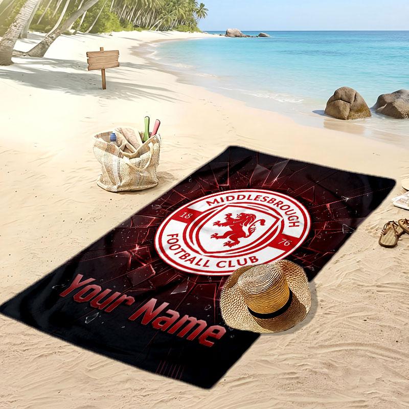 מידלסברו FC מגבת חוף מודפסת אישית לוגו כדורגל תמיכה שם מותאם אישית טקסט מגבת סופגת לספורט נסיעות מתנה מיוחדת