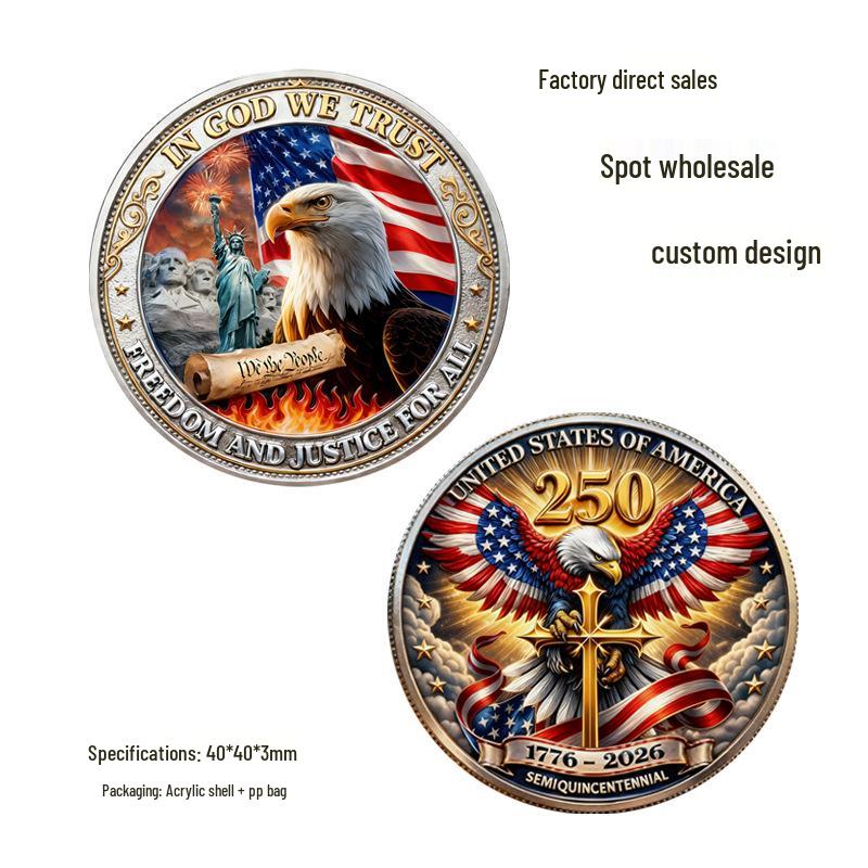 US 250th Anniversary Bald Eagle Medal: Statue of Liberty & Declaration of Independence Commemorative Coin 40x40x3 mm серебряный