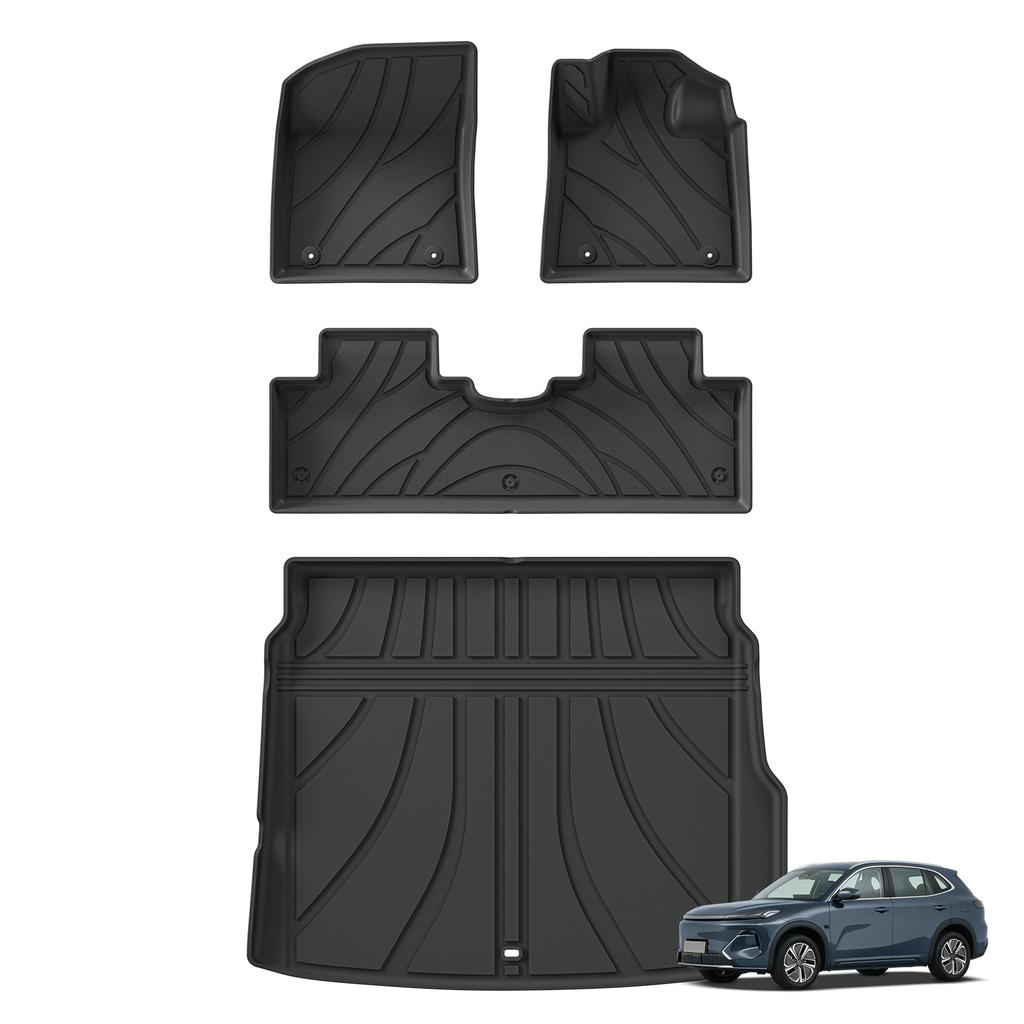 LUCKEASY Right Drive for Geely Starray EM-i 2025 2026 Car Floor Mats Cargo Liner Trunk Pad TPE 3D Foot Mat All Weather BLACK
