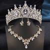 Golden AB 3 Pcs Tiaras and necklace earrings for Bridal Jewelry Sets Women Brides Wedding Crown Prom Birthday Accessories