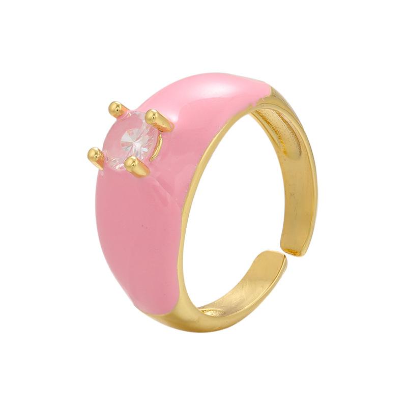 

Sweet Open Enamel Finger Ring Neon Rose red Pink Copper Gold Plated Ring For Women Wedding Small Zircon Adjustable resizable