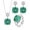 Exquisite Square Cut Green Crystal Jewelry Necklace Adjustable Ring Earrings Dress Accessories Design Trendy Fashion for Women