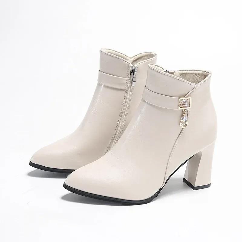 Damen Stiefeletten Mode High Heels Damenstiefel Herbst Winter Strass Anhänger Reißverschluss Komfort Rutschfeste Lederstiefel