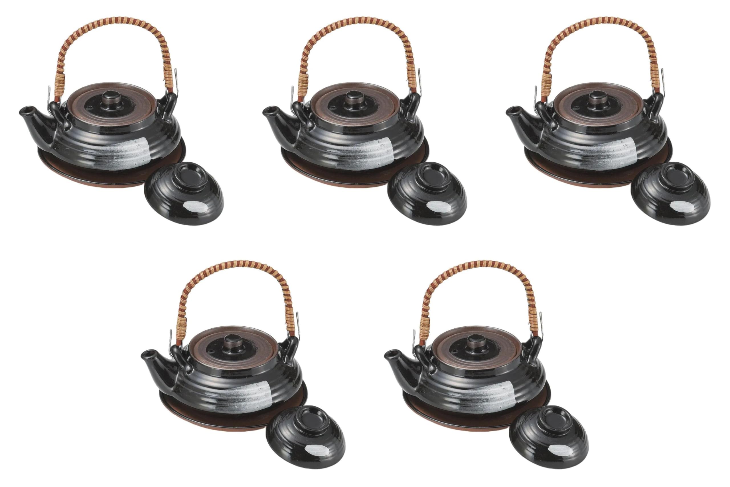 

Set of 5 Tenmoku Flat Teapots x 5cm Teapots Made in China by Setomonohonpo [11.6 (240cc)]