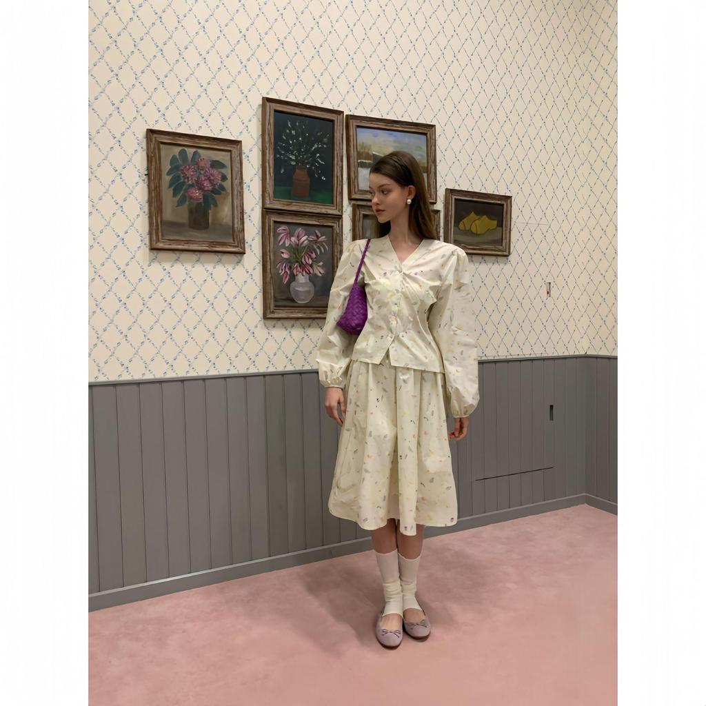 NEWOPEN 2025 Early Spring French Floral A-Line Midi Skirt C3623 – Sweet, Fresh, Age-Reducing Design