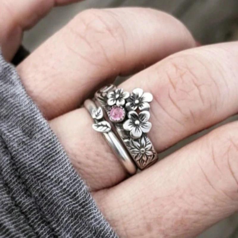 Elegante Retro Farbige Gravierte Blumen Design Ringe Für Frauen Zarte Alltagstaugliche Statement Schmuck Accessoires