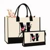 Canvas Shoulder Bag Makeup Set with Color Block Print & Portable Zipper Clutch
