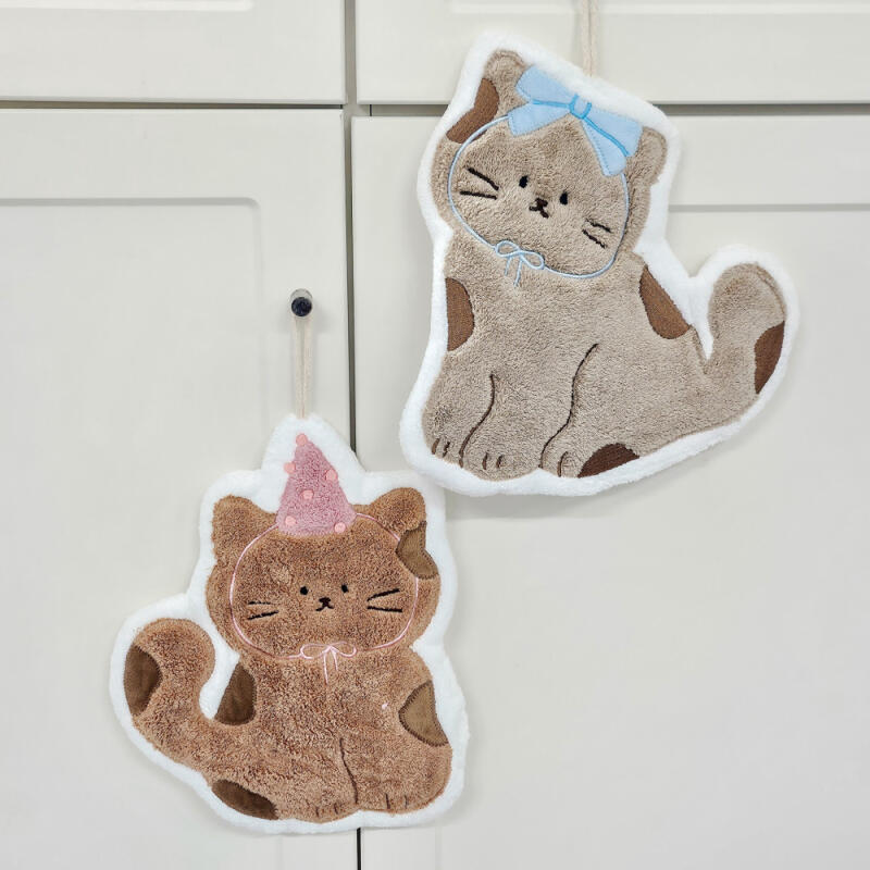 Cat Kitchen Bathroom Microfiber Thick Hand Towel with Hook 2 Cockatoo cat