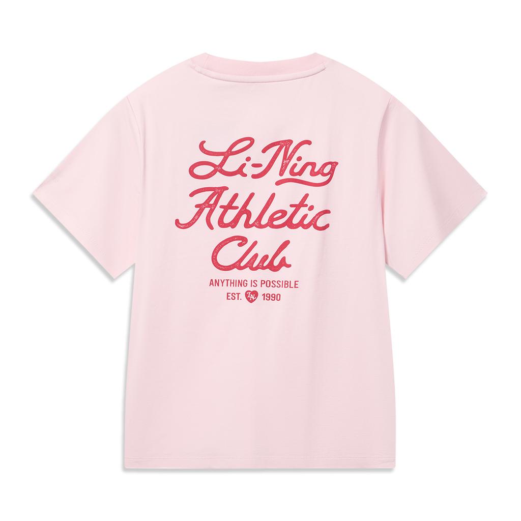 Li-Ning Loose Fit Round Neck Letter Logo Graphic Short Sleeve T-Shirt Women Tops AHSW470-4