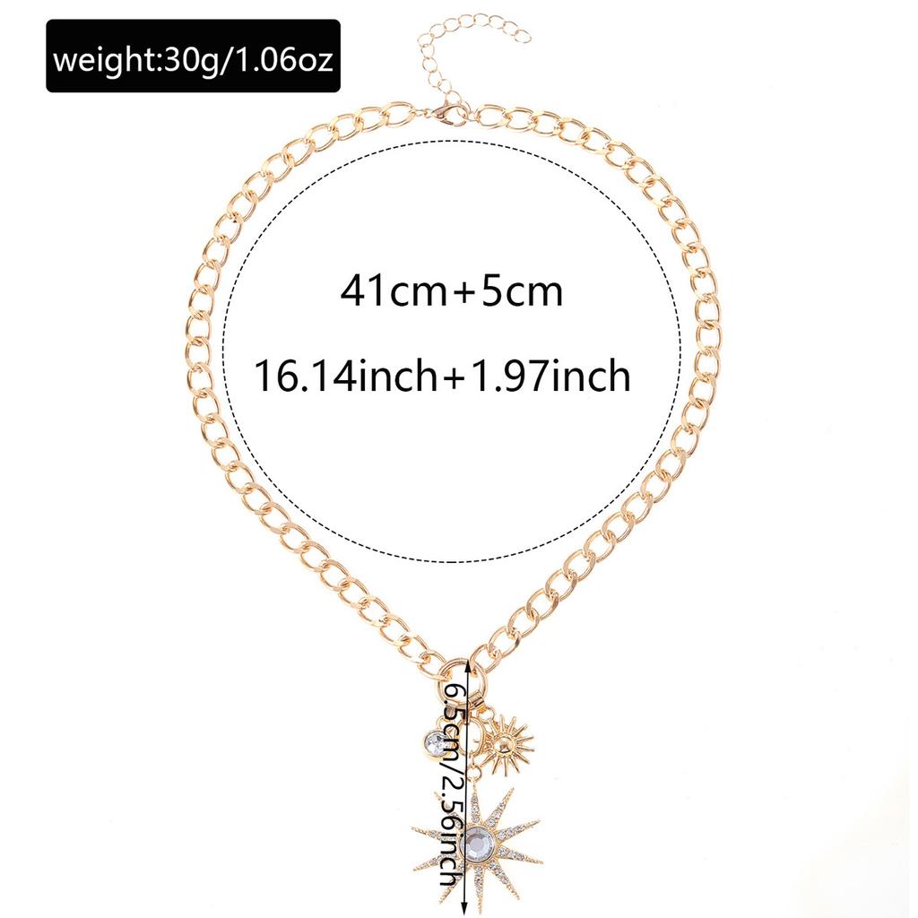 European and American Light Luxury High-end Sun Pendant Necklace Personalized Diamond Thick Chain Alloy Collarbone Chain Jewelry Women