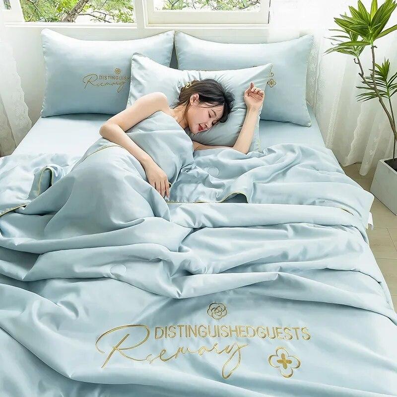 Summer Ice Silk Summer Cool Quilt Set of Four, Machine Washable, Water Washable, Breathable In Summer