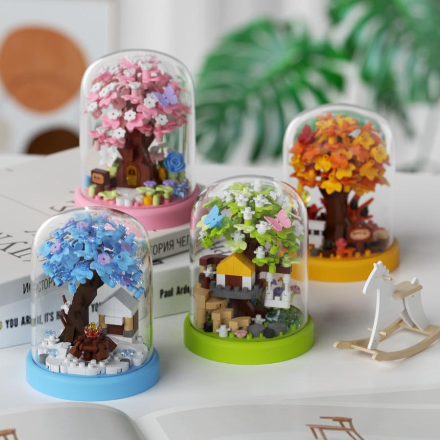 Flowers Sakura Tree Moc Building Blocks for Adults Party Gifts Cherry Blossom Assembly Model Building Toys Home Decoration Girls