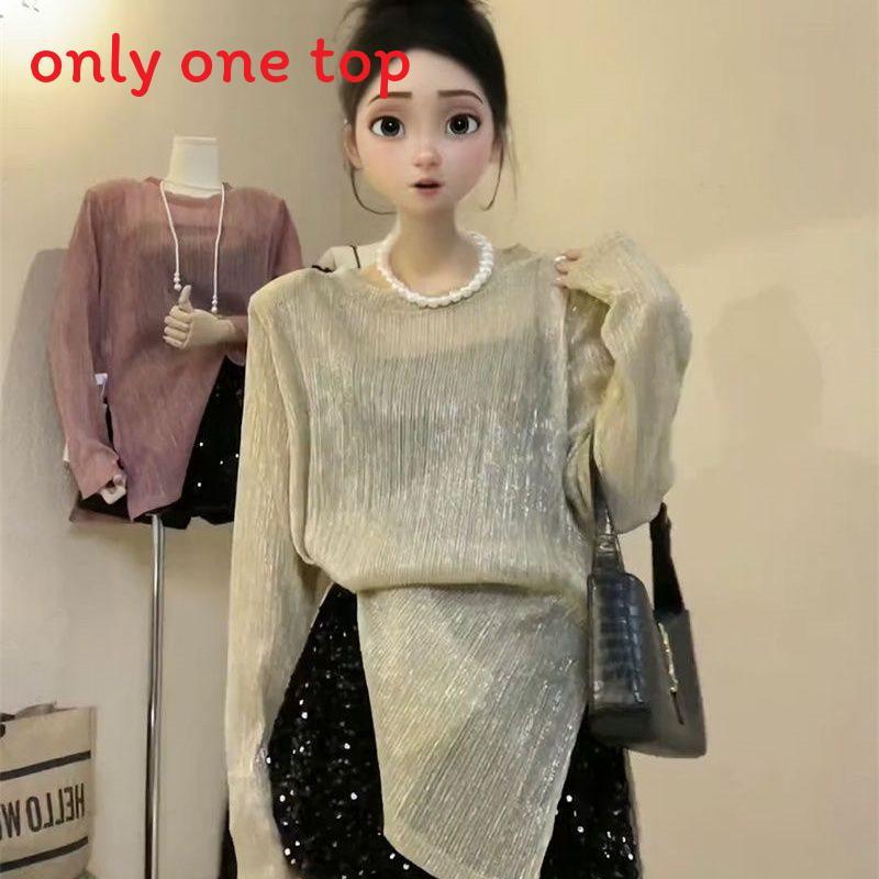 Hanbok Irregular Shine Thread Sun Protection Tshirt For Autumn Casual Women
