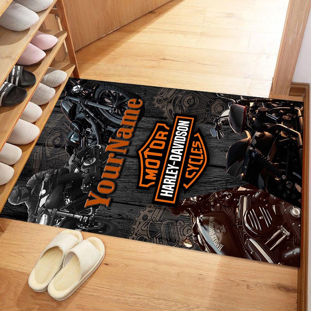 Harley-davidson Motorcycles Customize Your Name Floor Mat Design for Playrooms Foyer Dormitory Decorate room Antislip Carpet Anime Office Decor