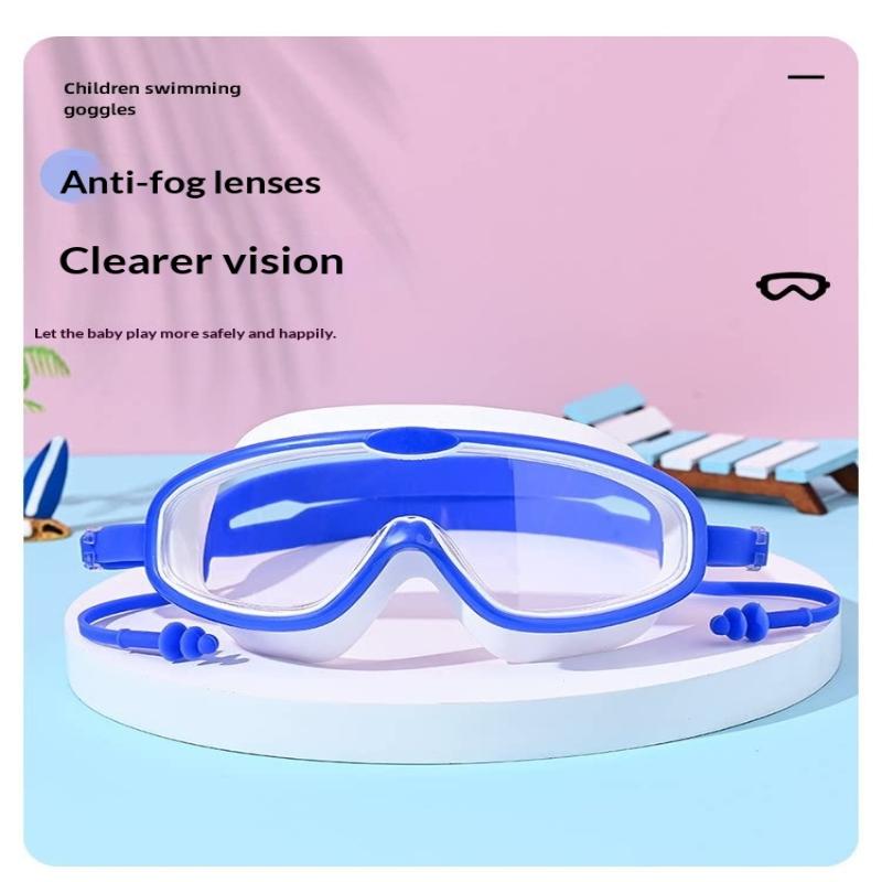 1Pcs Anti Fog Uv Protection Clear Vision Kids Large Frame Swim Goggles With Earplugs For Boys Girls Youth 3-15 Years