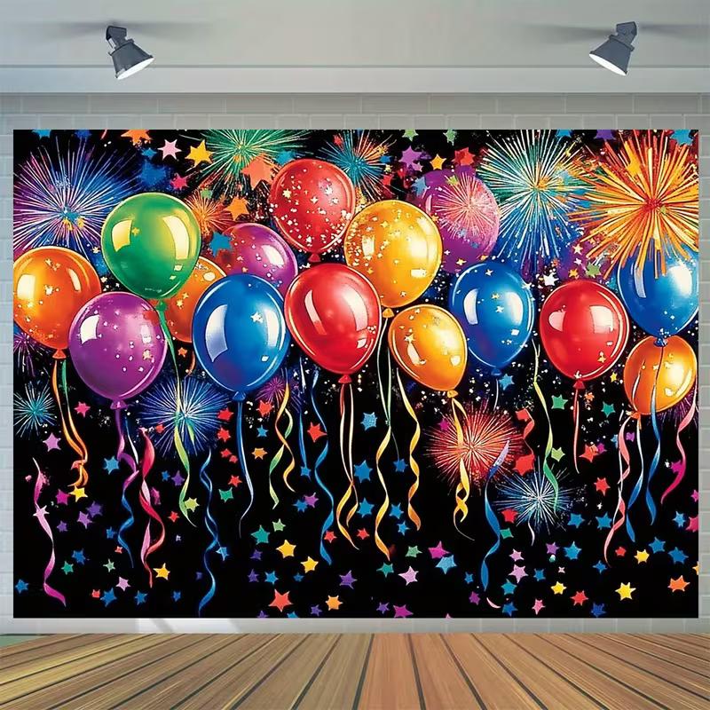 2D Colorful Streamers and Balloons Birthday Photography Background