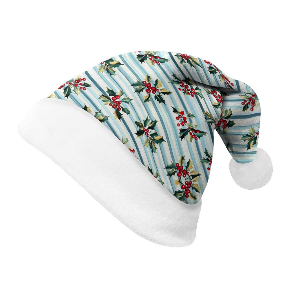 2024 Christmas Double-Sided Fleece Hat for Adults & Kids – Short Plush, Velvet, with Christmas Element Print