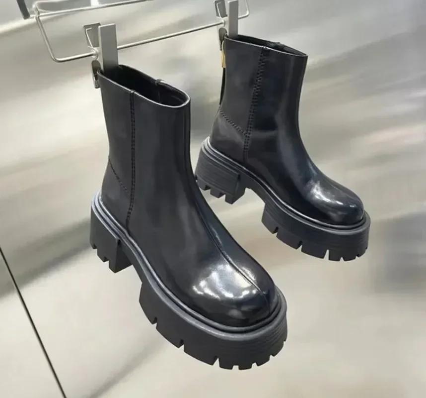 Fashion Fashion Women's Ankle Boots High Heel Round Head Thick Heel Back Zipper Fashion Boots Platform Shoes Boots Women 2025