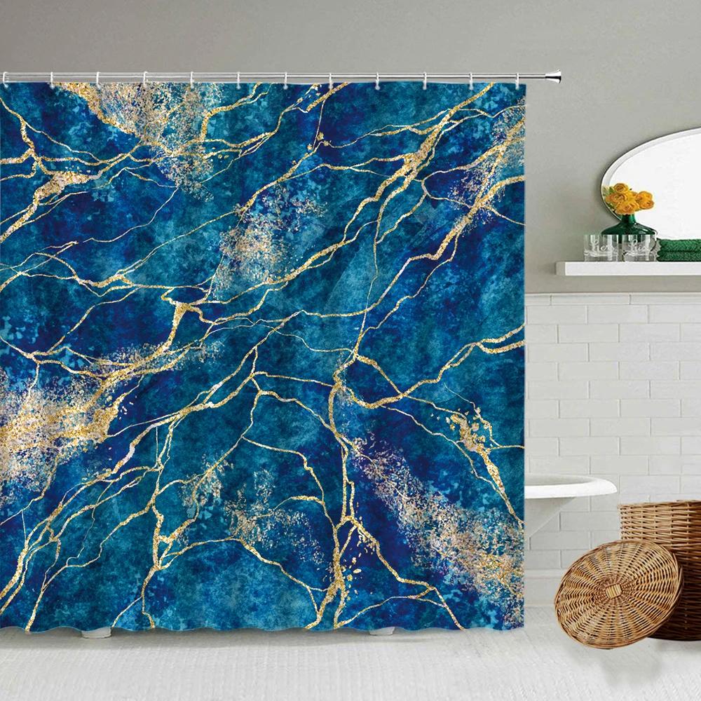 Marble Striped Shower Curtain For Bathroom, Waterproof Screen With Hook, White, Gray, Gold, Black, Decorative Accessories