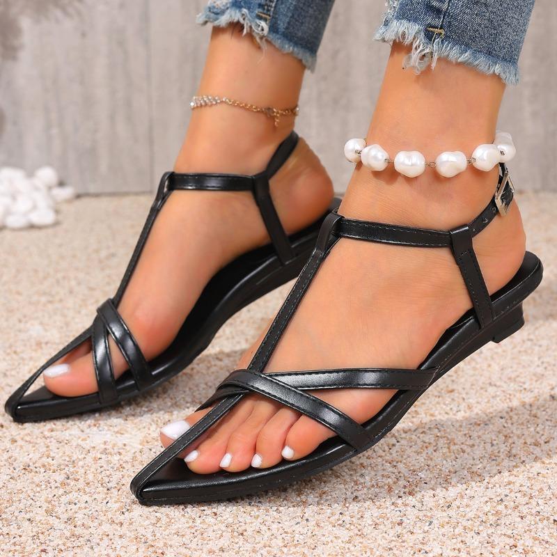 Fashion Low Heel Sandals Summer New Crossover Slim Strap One Buckle Soft Sole Anti-slip Wear-resistant Wedge Shoes