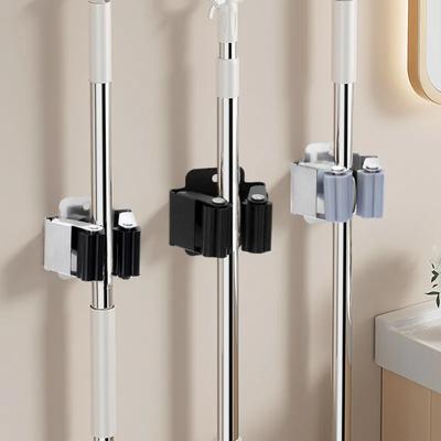 1/6PCS Wall Mounted Mop Holder Stainless Steel Multi-Purpose Hooks Brush Broom Hangers with Screws Bathroom Storage Organization