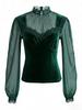 Elegant Spliced Mesh Bell Sleeve Lace-up Waist Top - Spring/Autumn 2026 Collection