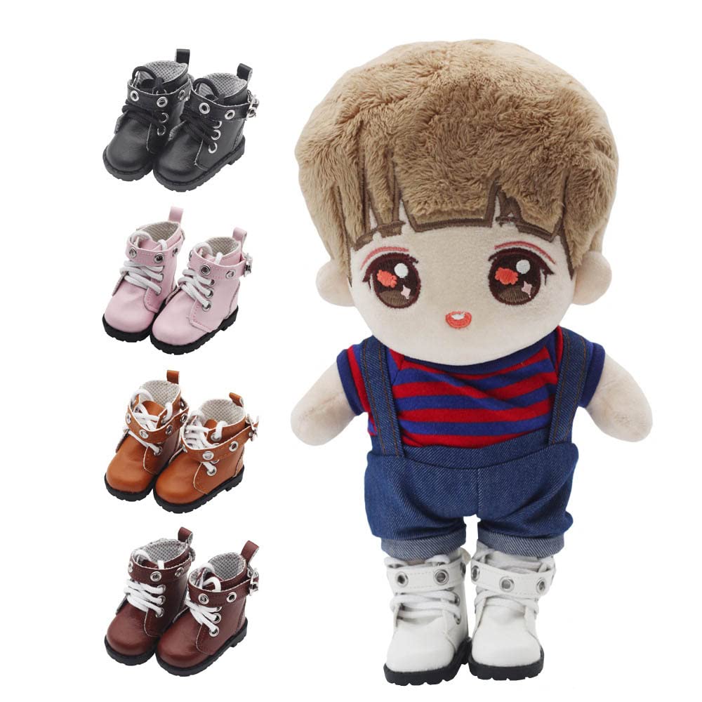 Niannyyhouse 20cm Plush Biker Boots, 5.5cm Long, Cotton Doll Leather Shoes (White)