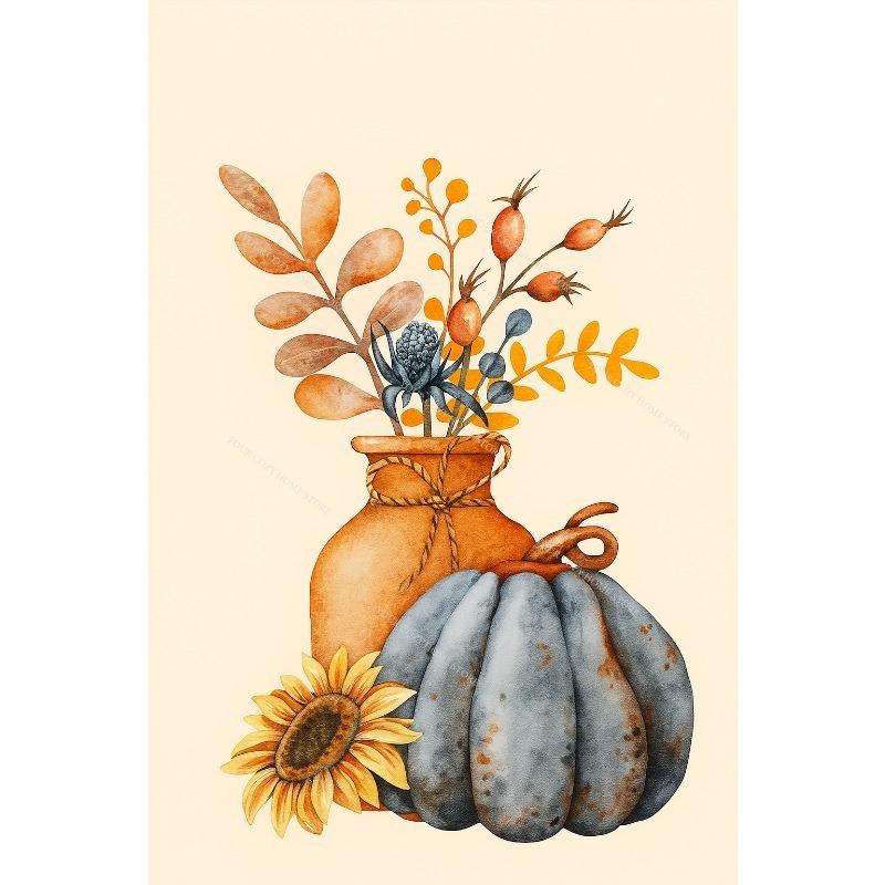 Watercolor Fall Maple Leaf Canvas Gallery Wall Prints Blue Pumpkin Pumpkin Spice Typography Wall Art Farmhouse Home Decor Gift