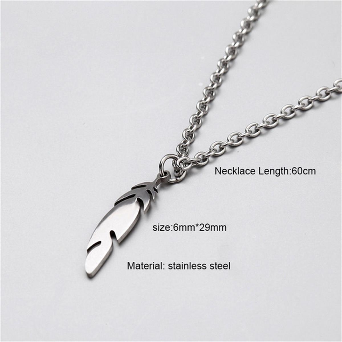 

Simple Vintage Stainless Steel Bar Shaped Pendant Necklace For Women Men Silver Color Feather Sun Taichi Choker Party Jewelry