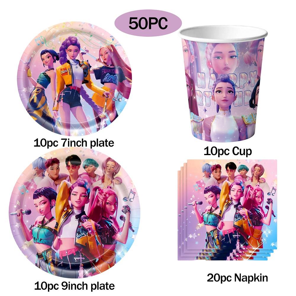 Kpop Dämonenjäger Geburtstagsparty Dekoration Spielzeug Süßigkeiten Geschenktüten Geschirr Set Teller Tassen Servietten Tischdecke Zubehör Set