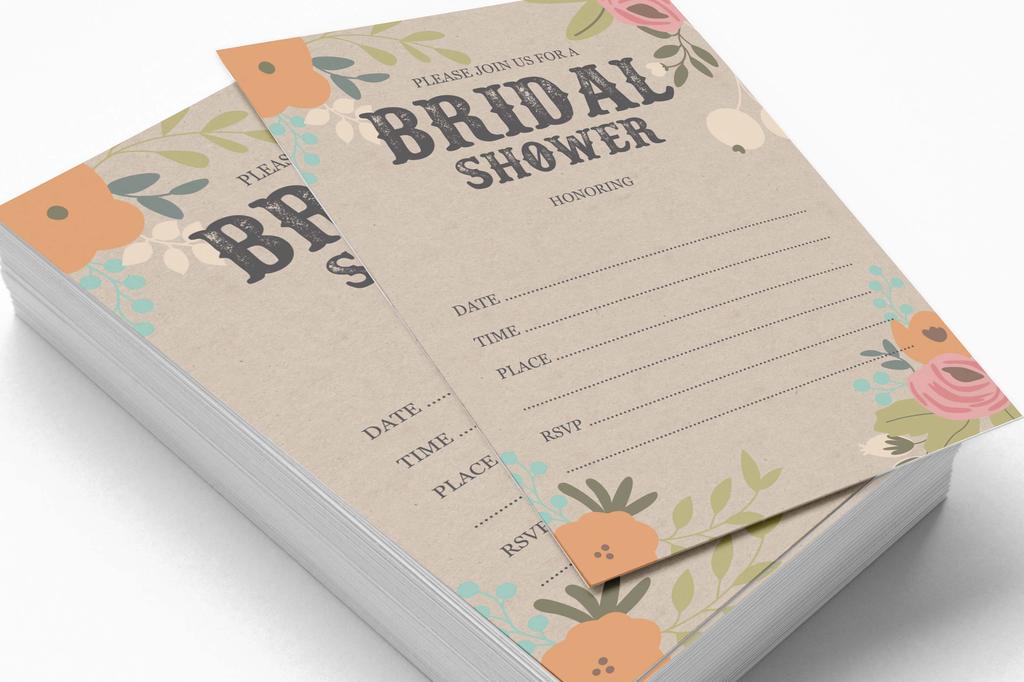 Inkdotpot 30 Einladungen zur Brautparty, rustikales Kraftpapier mit Blumenmuster, Hochzeitseinladungen zum Ausfüllen, blanko