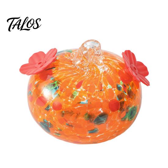 Talos Blown Glass Hummingbird Feeder, Outdoor Hanging Colorful Nectar Feeder with Two Flower Feeding Ports for Garden Backyard Decor