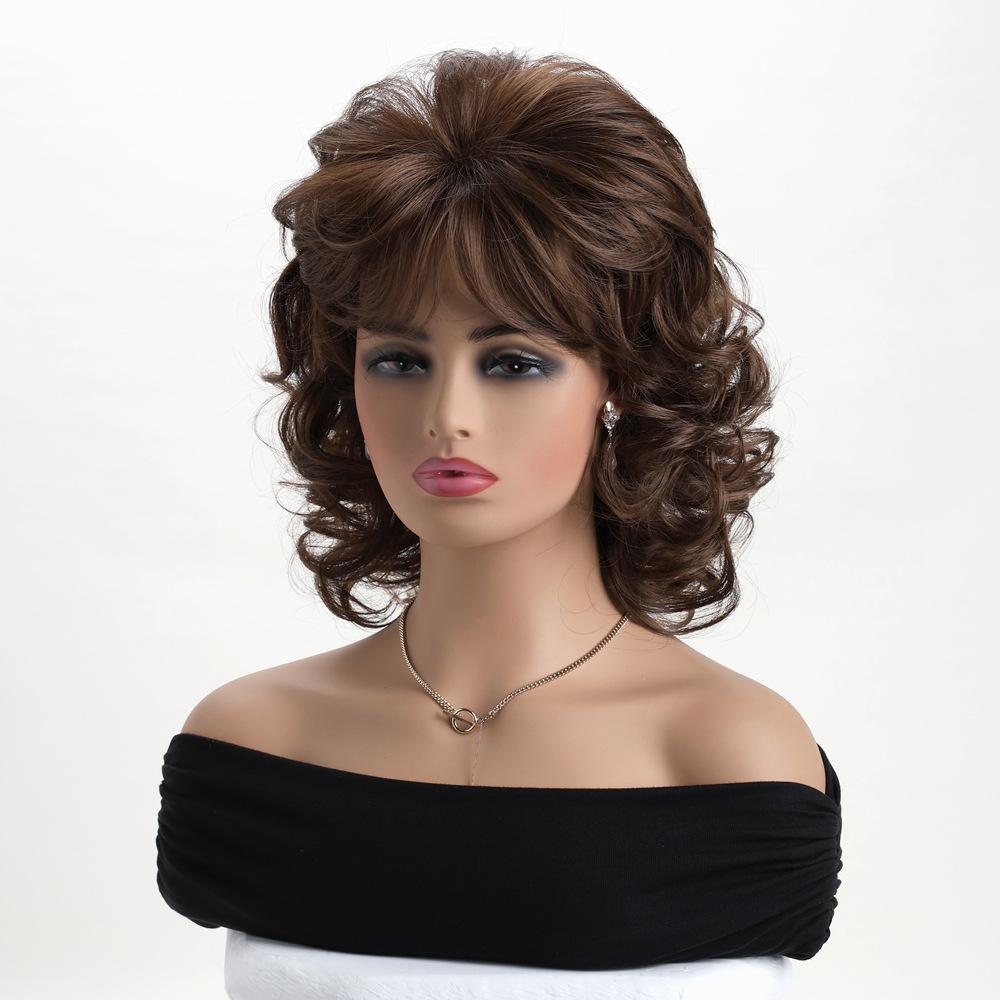 Parrucca Corta Riccia da Donna con Frangia Laterale Soffice Aspetto Naturale Capelli Resistenti al Calore