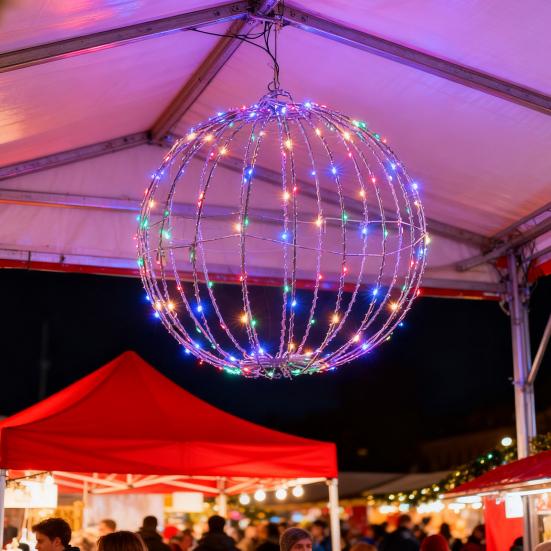 Christmas LED Light Ball Foldable Large Lighted Sphere for Tree Metal Frame Sphere Light for Indoor Outdoor Garden Patio Decor