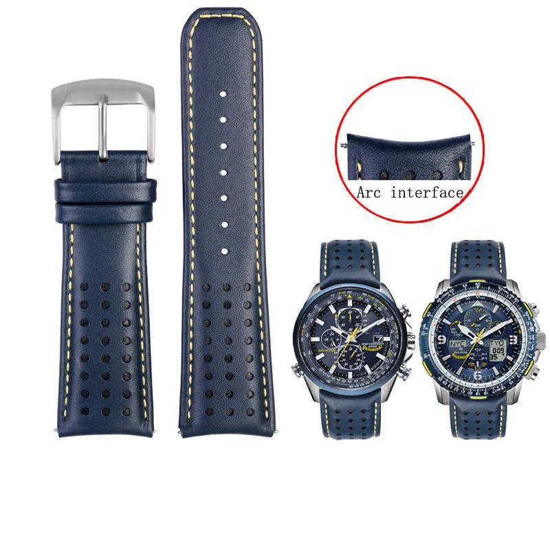 

Классический для мужчин CITIZEN Blue Angel радиоволновые часы AT8020-54L/8020-03L/JY8078 изогнутый конец ремешок для часов из натуральной кожи браслет ремешок 22 23 22mm