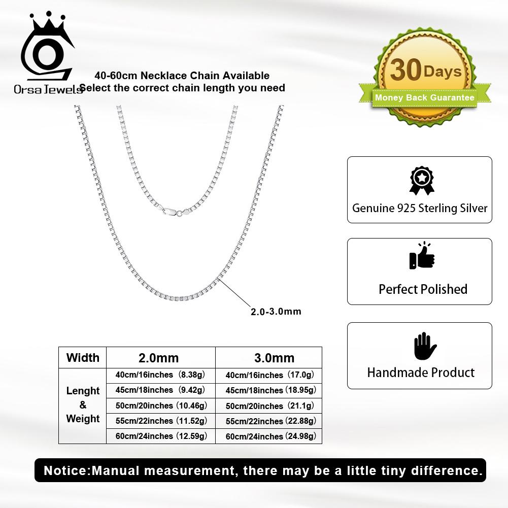 ORSA JEWELS 925 Sterling Silver Italian 1-3mm Box Chain Necklace for Women Classic Box Choker Necklace Dainty Jewelry Gift SC32
