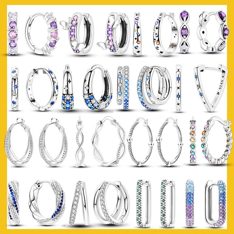 Boucles d'Oreilles Créoles en Argent 925 Zircon Coloré Boucles d'Oreilles Créoles Pavées Pour Femmes Filles Bijoux Cadeau